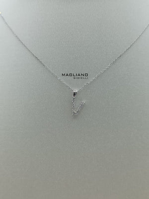 Collana oro bianco e diamanti lettera V