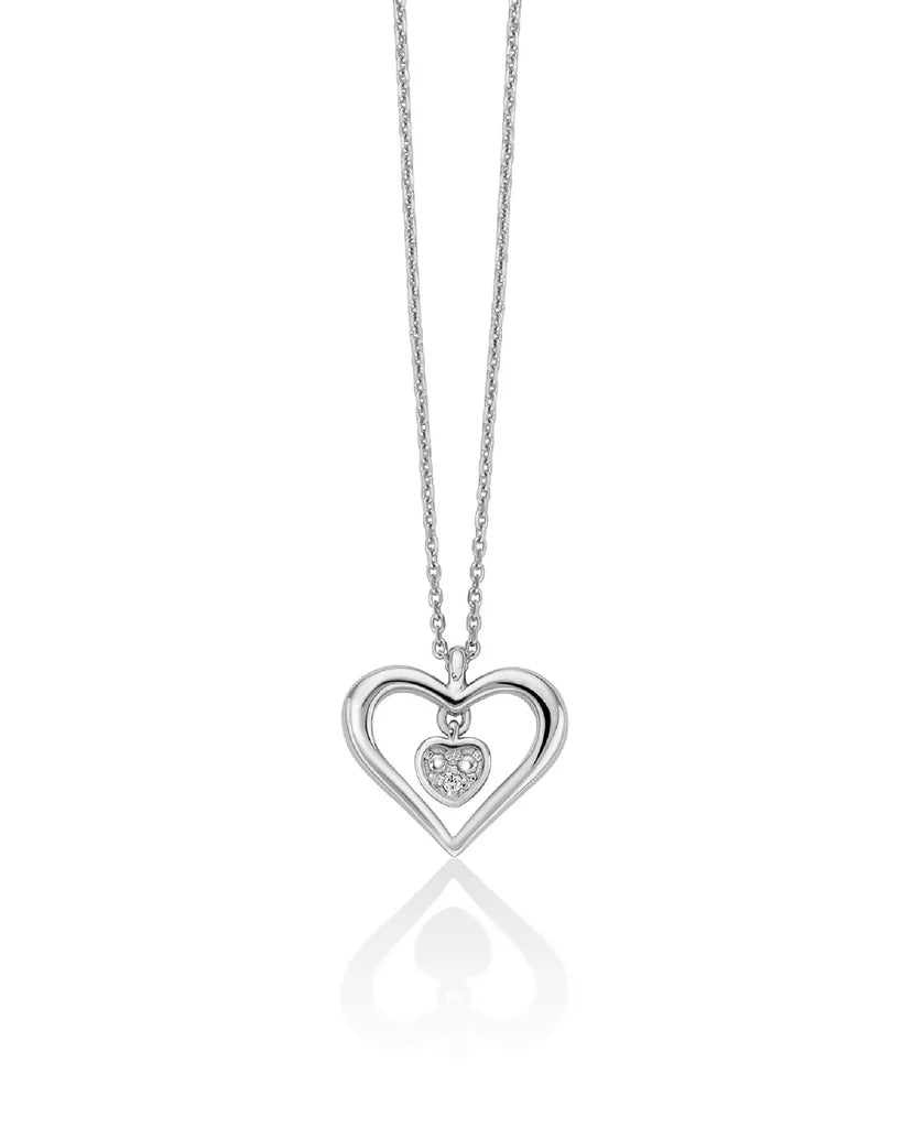Collana da donna Miluna Diamantiin oro bianco 375 con cuore e diamante centrale, CLD4670X