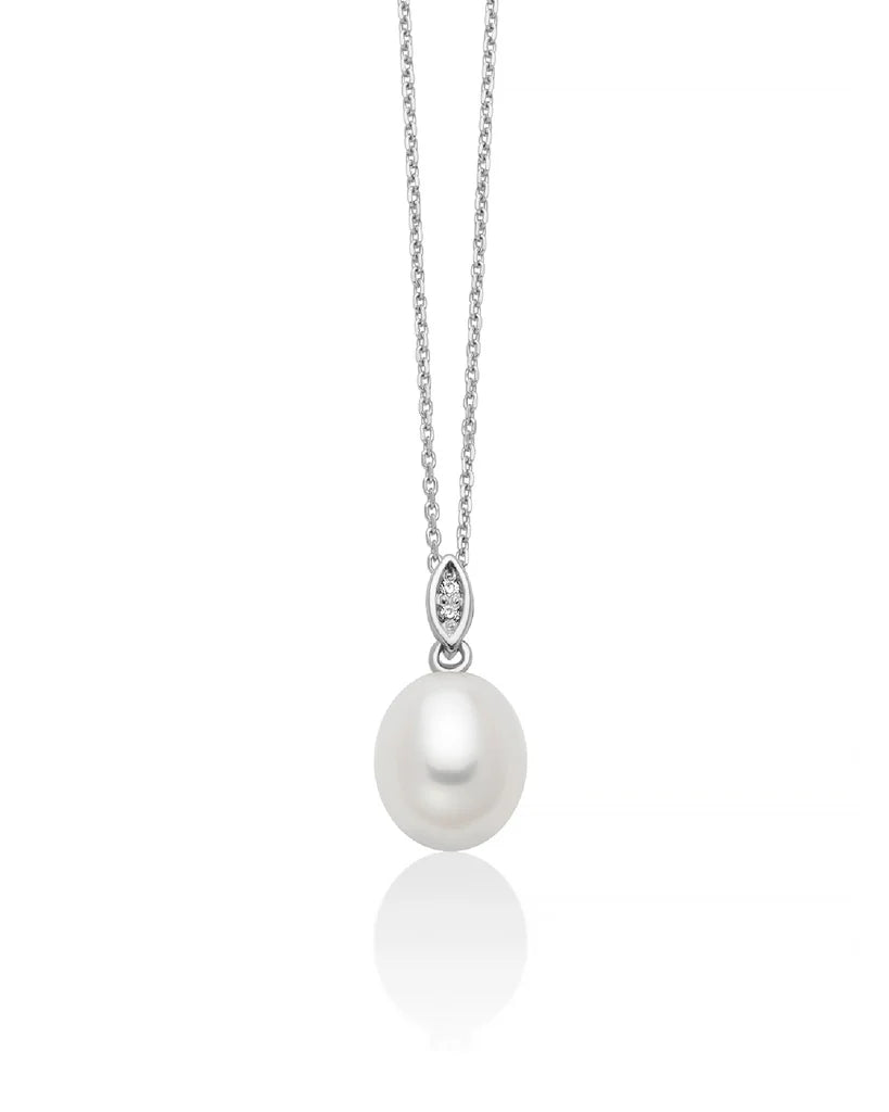 Collana girocollo da donna Miluna Perle  in oro bianco 375 con due diamanti - PCL6511X