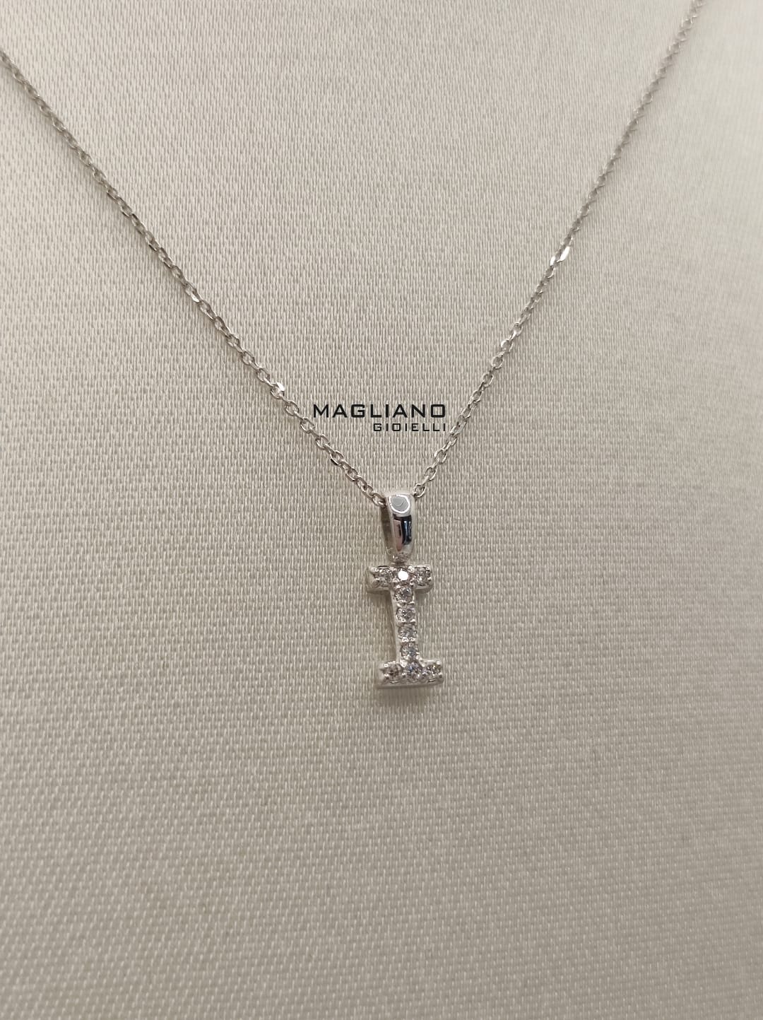 Collana oro bianco e diamanti lettera I