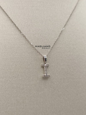 Collana oro bianco e diamanti lettera I