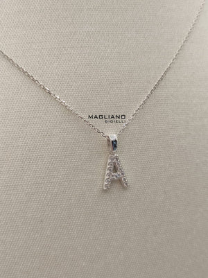 Collana oro bianco e diamanti lettera A