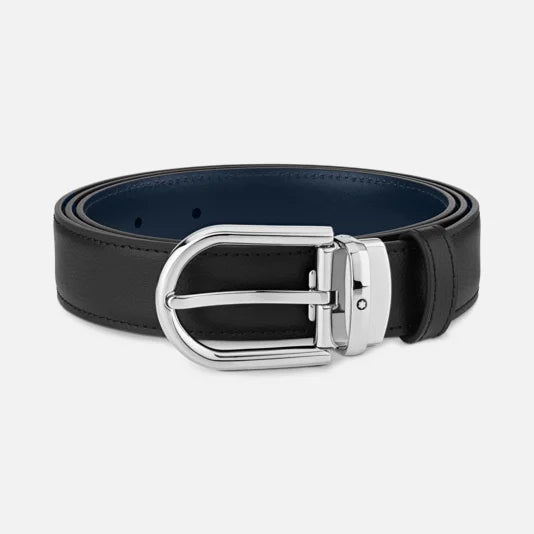 Cintura reversibile in pelle nera/blu 30 mm con fibbia a ferro di cavallo MB 128756